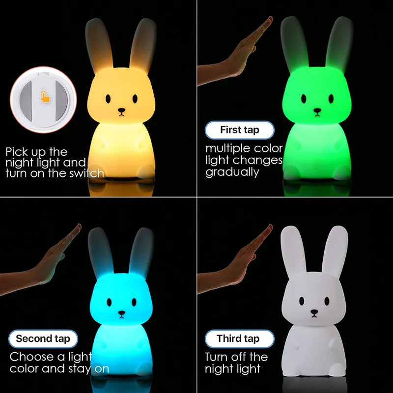 7 color integrated night light, rabbit shape, rechargeable integrated timer