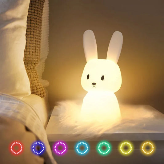 7 color integrated night light, rabbit shape, rechargeable integrated timer