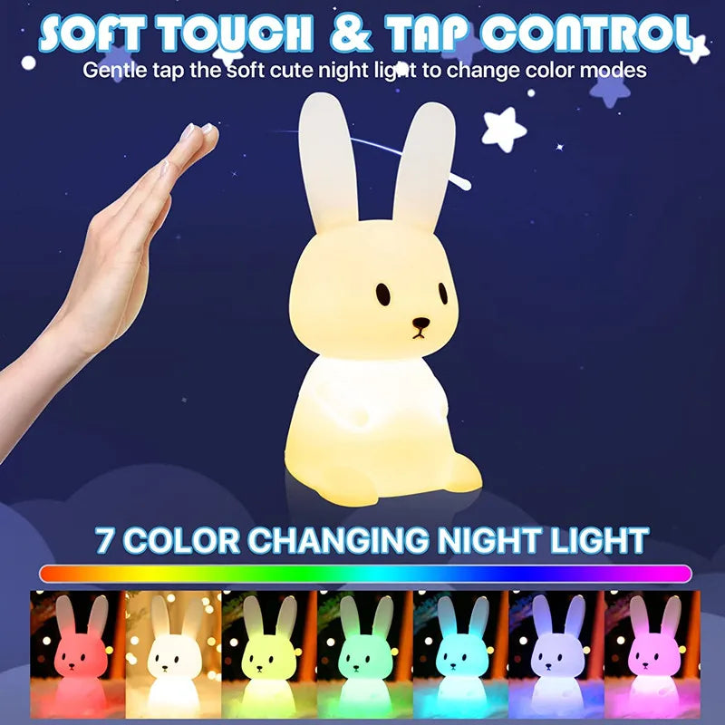 7 color integrated night light, rabbit shape, rechargeable integrated timer