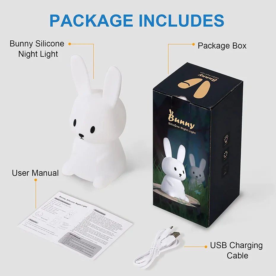 7 color integrated night light, rabbit shape, rechargeable integrated timer