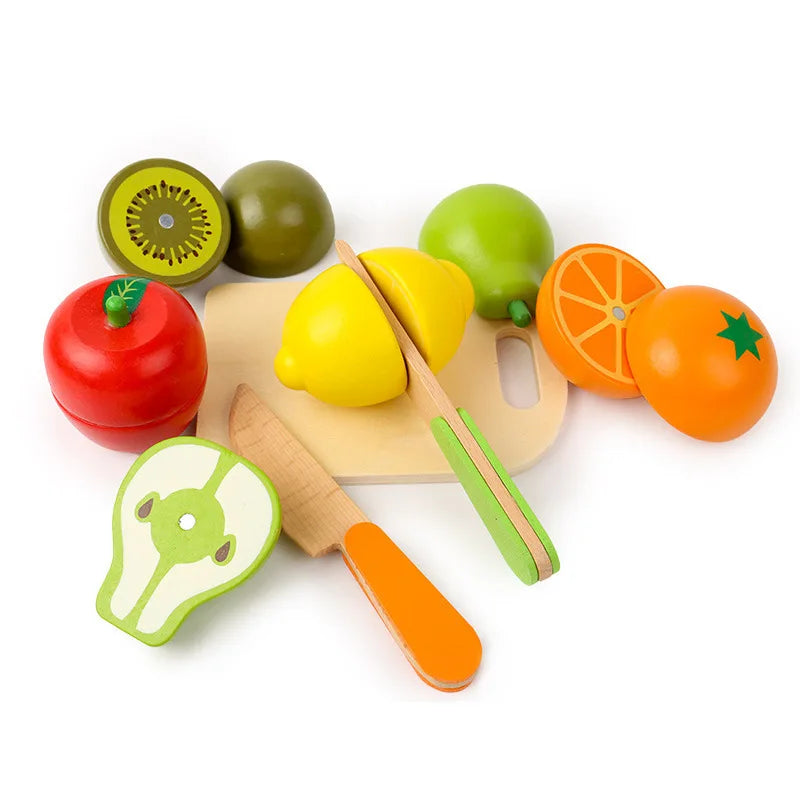 Wooden Toy Cutting Fruit Vegetables Simulation Kitchen Role Play Montessori