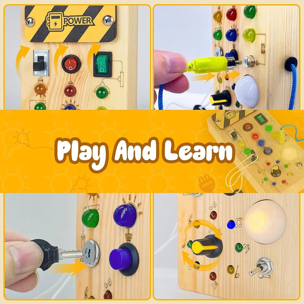 Wooden sensory toys with LED light switch, control board...