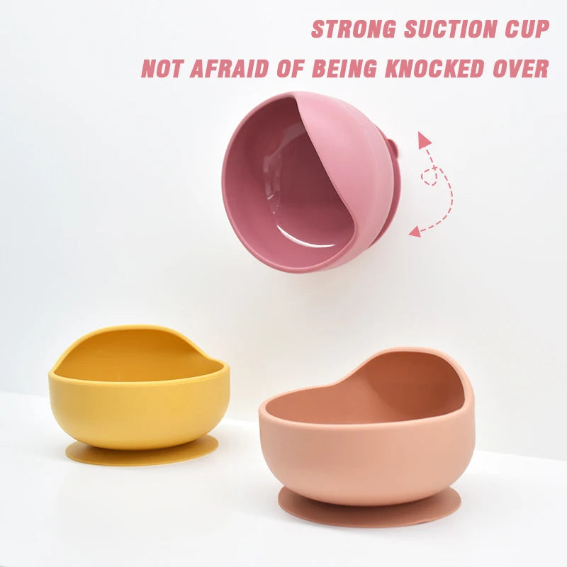 Silicone bowl with anti-fall suction cup with spoon for children