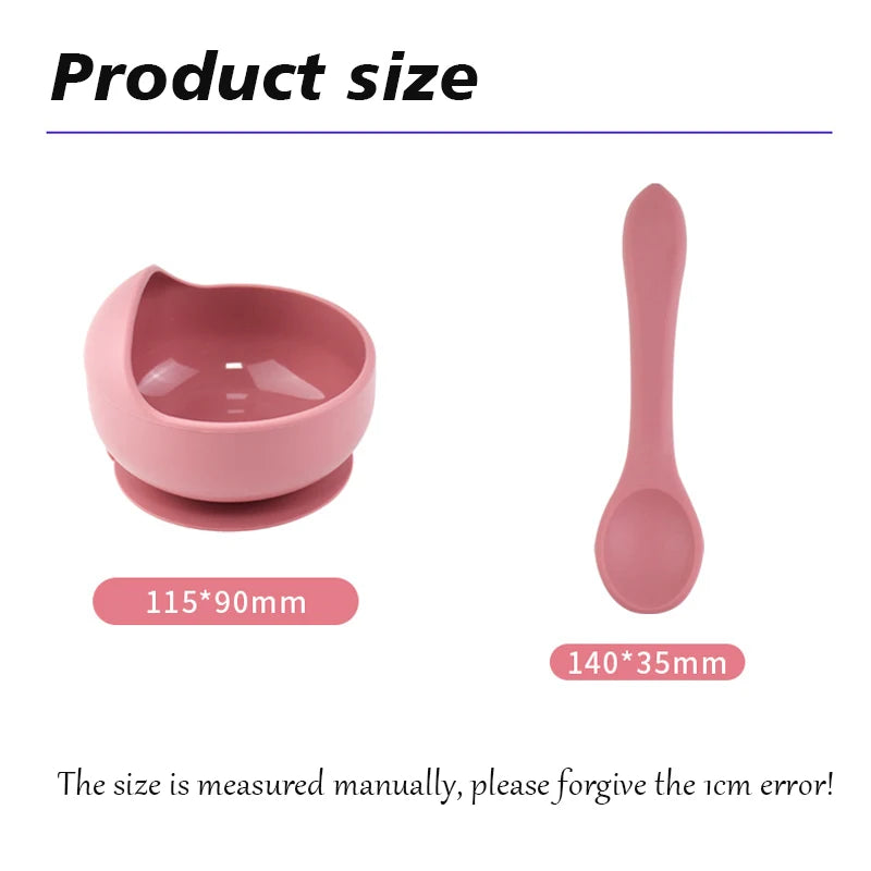 Silicone bowl with anti-fall suction cup with spoon for children