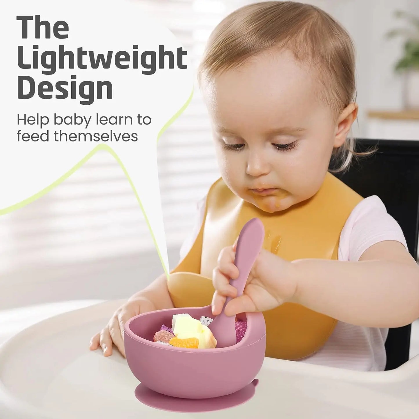 Silicone bowl with anti-fall suction cup with spoon for children