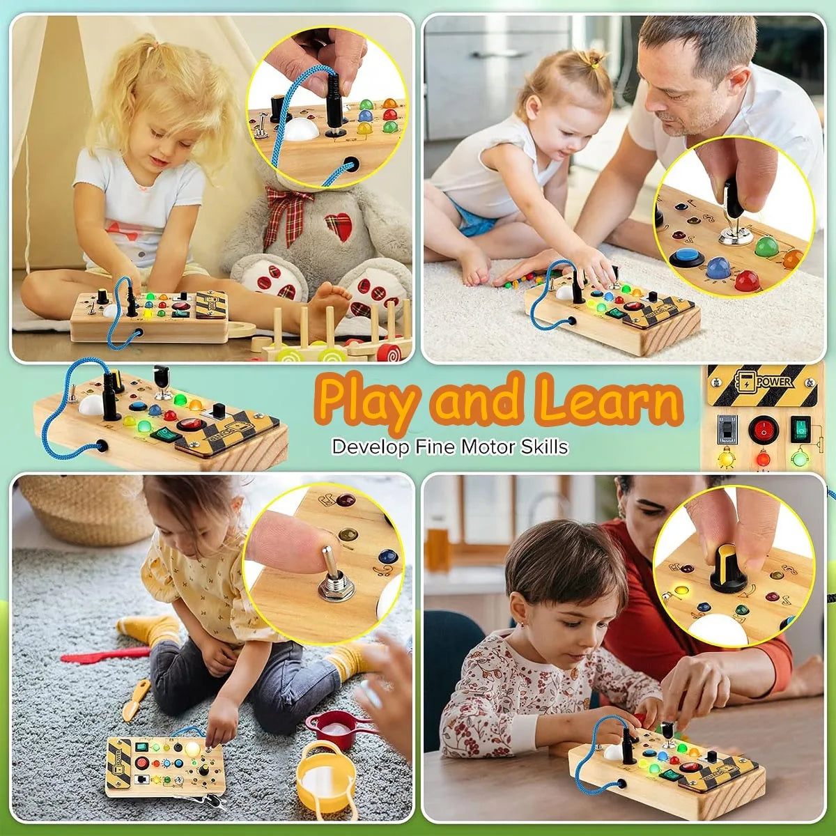 Wooden sensory toys with LED light switch, control board...