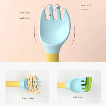 Baby Foldable Fork and Spoon Set, Soft PP Silicone