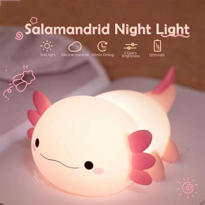 Axolotl night light, silicone, rechargeable touch screen with timing