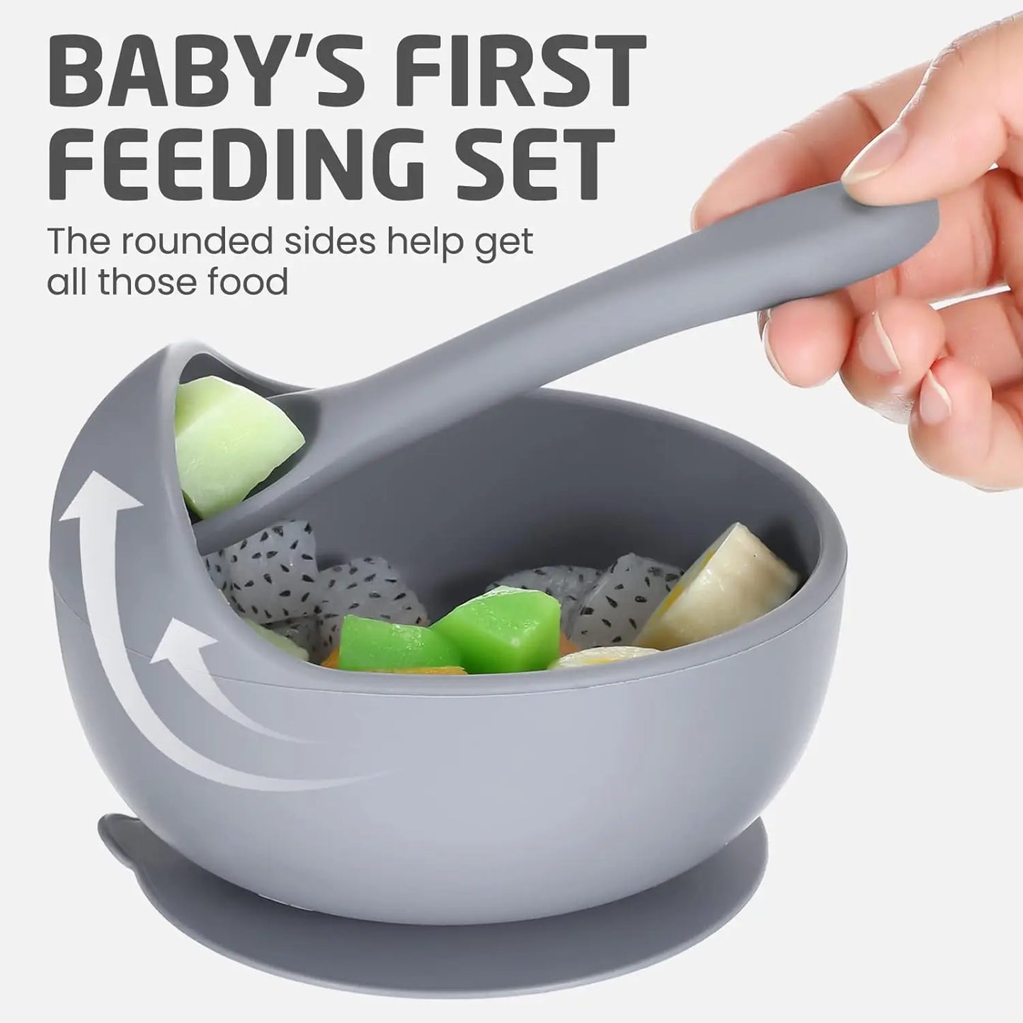 Silicone bowl with anti-fall suction cup with spoon for children