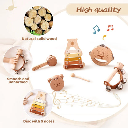 Wooden baby toy musical instrument awakening the musical senses