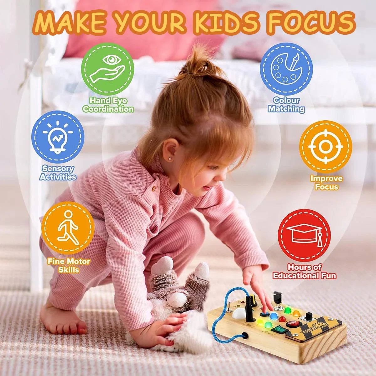 Wooden sensory toys with LED light switch, control board...