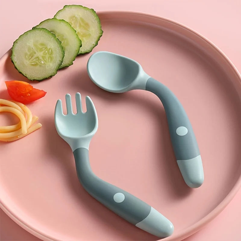 Baby Foldable Fork and Spoon Set, Soft PP Silicone