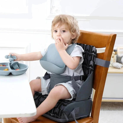 Child chair booster, secure with backrest, stable seat cushion