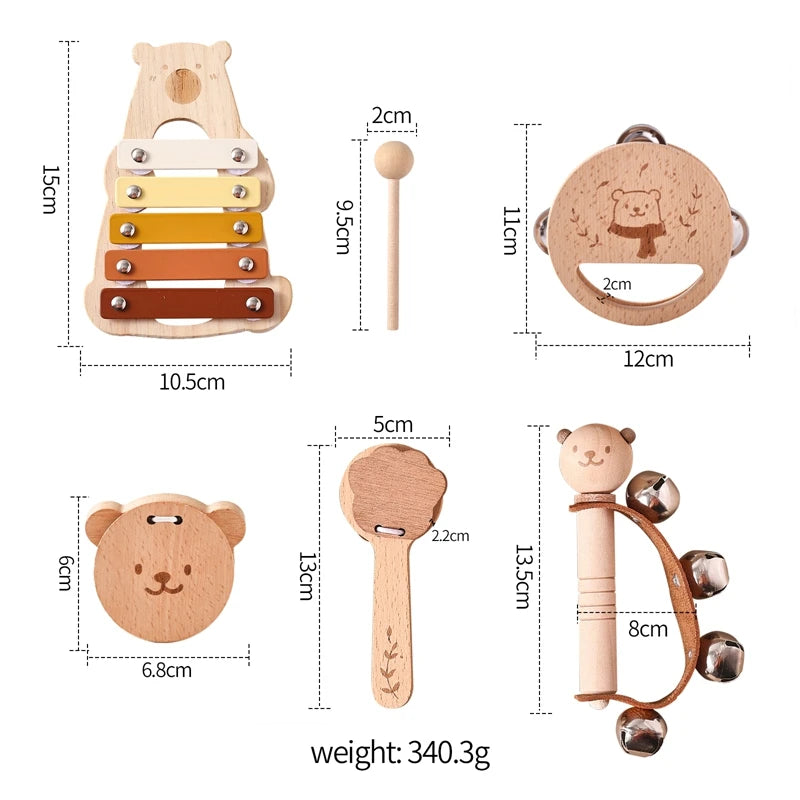 Wooden baby toy musical instrument awakening the musical senses